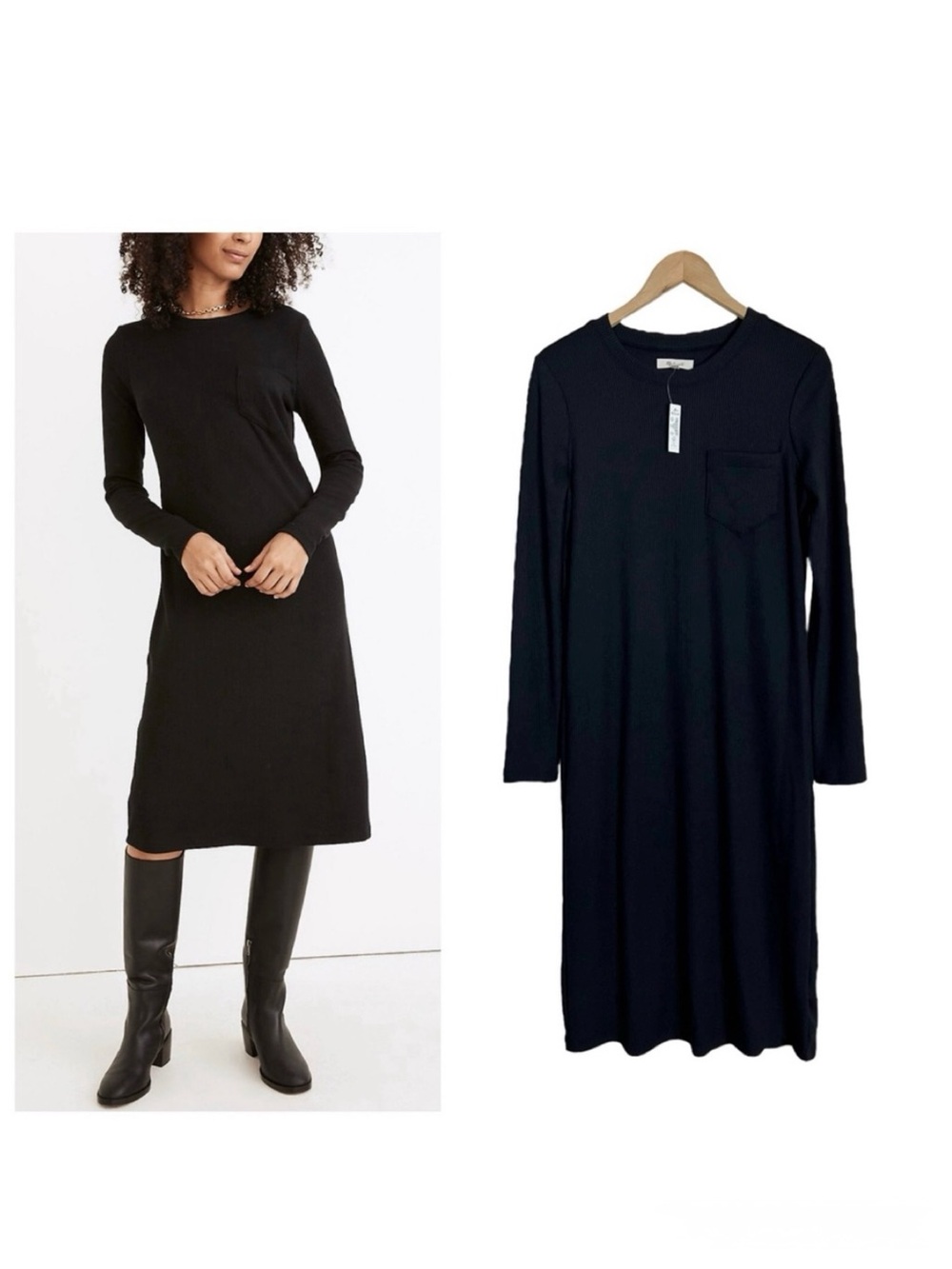 Madewell Long-Sleeve Pocket Tee Dress Size Small in Black